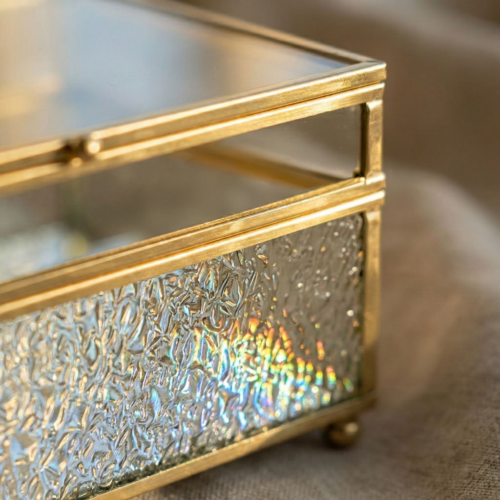 Modern Rectangular Glass Jewelry Box - Clear Keepsake Case with Gold Metal Frame - Image 5
