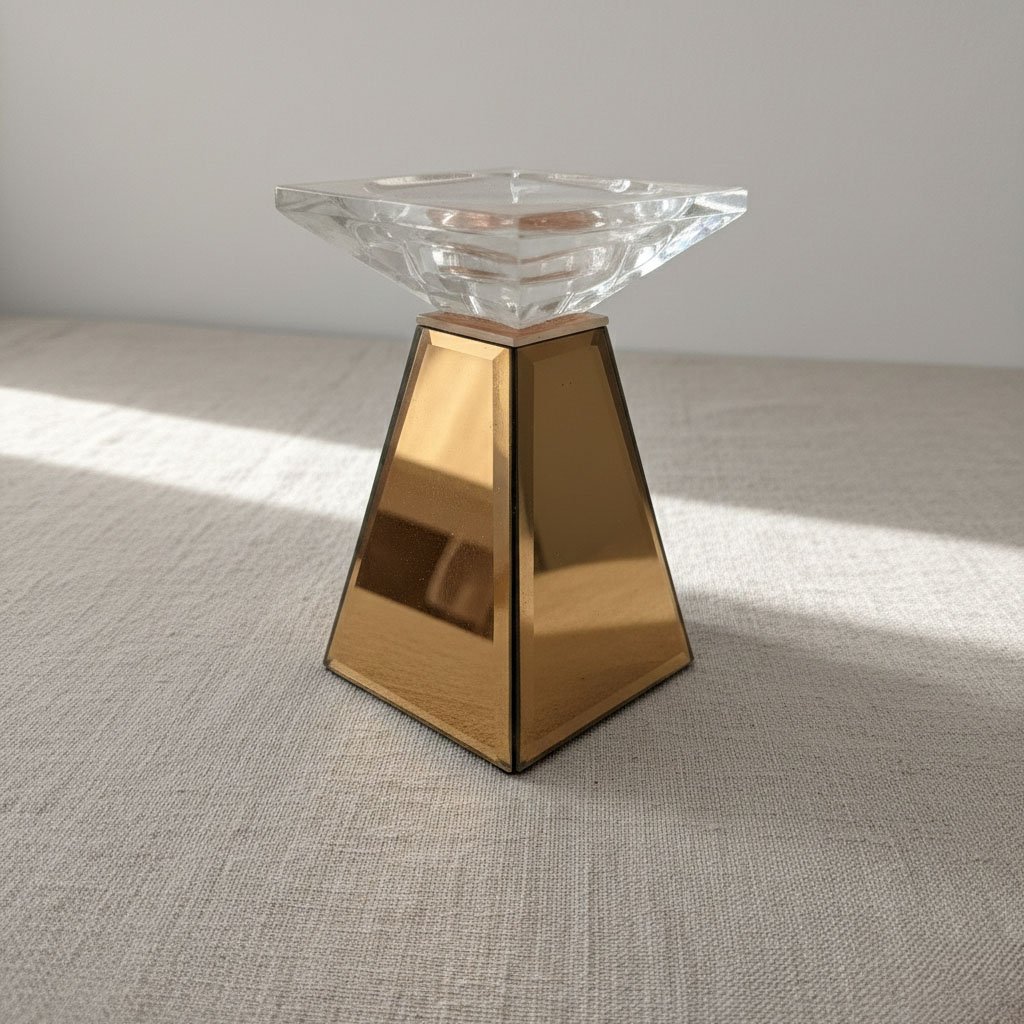 Contemporary Geometric Mirrored Glass Candle Holder Set - Luxury Pillar & Taper Stand - Image 3