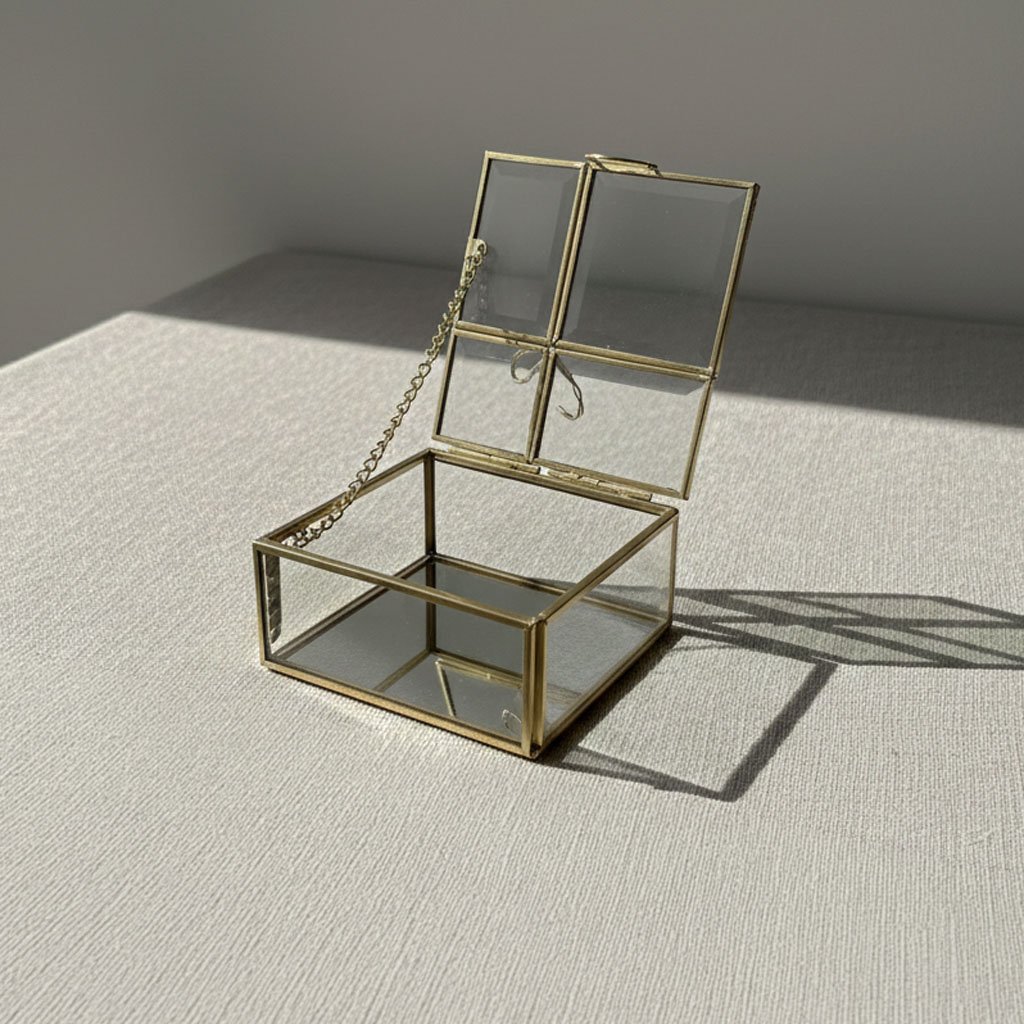 Vintage Rectangular Brass Jewelry Box - Twisted Rope Edge Glass Keepsake Chest - Image 3