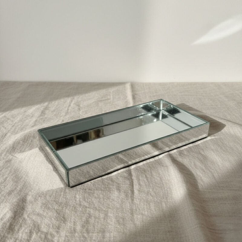 Modern Rectangular Full-Mirrored Glass Vanity Tray – Elegant Decorative Organizer for Perfume, Jewelry, and Home Decor