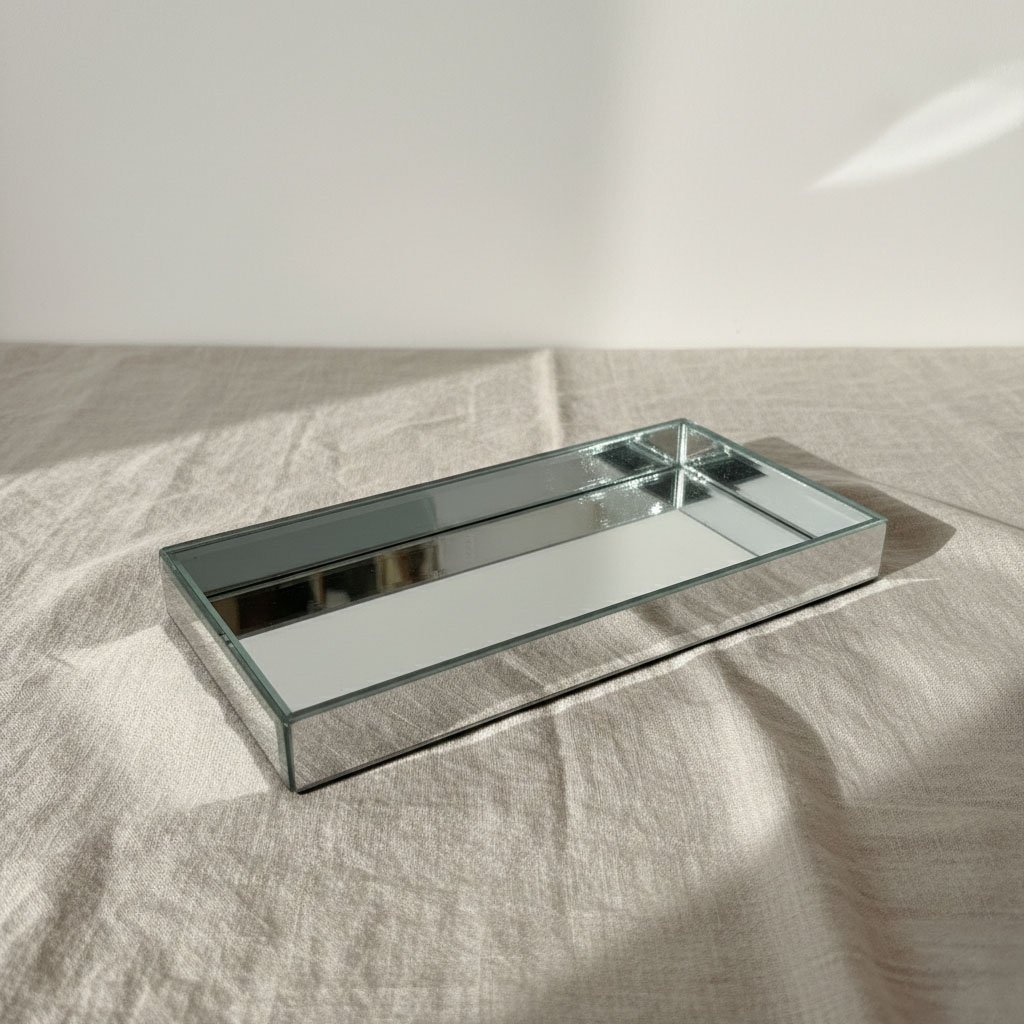 Modern Rectangular Full-Mirrored Glass Vanity Tray – Elegant Decorative Organizer for Perfume, Jewelry, and Home Decor