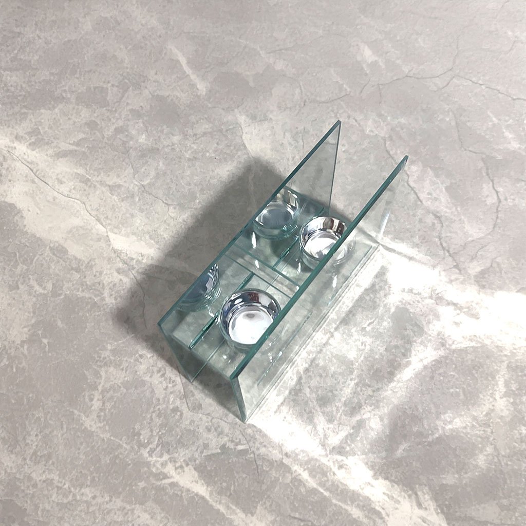 Modern Mirrored Glass T-Light Candle Holder - Double Tea Light Sconce with Reflective Backdrop - Image 4