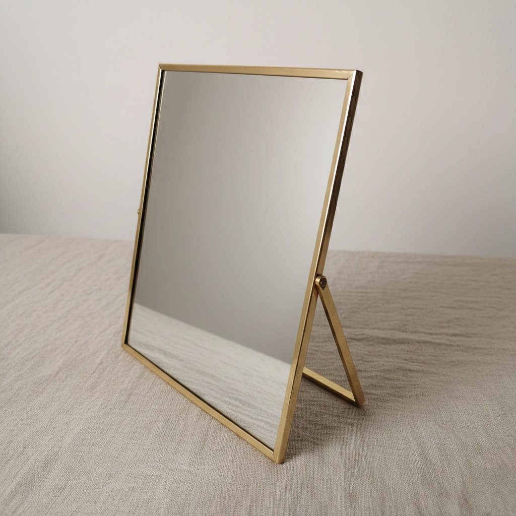 Modern Minimalist Rectangular Table Mirror - Sleek Gold Metal Frame Vanity Mirror with Adjustable Stand - Image 3