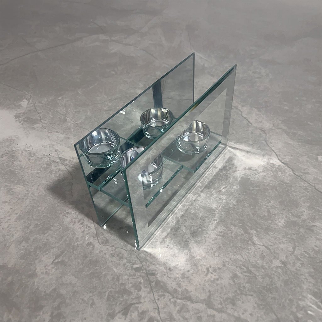Modern Mirrored Glass T-Light Candle Holder - Double Tea Light Sconce with Reflective Backdrop - Image 5