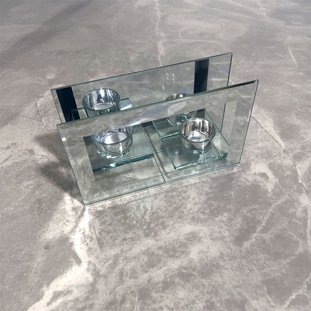 Modern Mirrored Glass T-Light Candle Holder - Double Tea Light Sconce with Reflective Backdrop - Image 7