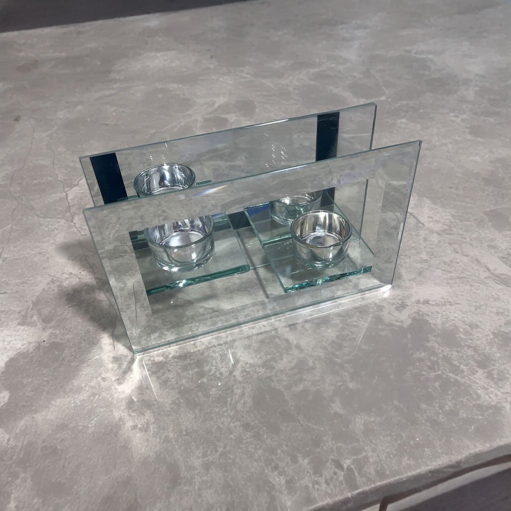 Modern Mirrored Glass T-Light Candle Holder - Double Tea Light Sconce with Reflective Backdrop - Image 6