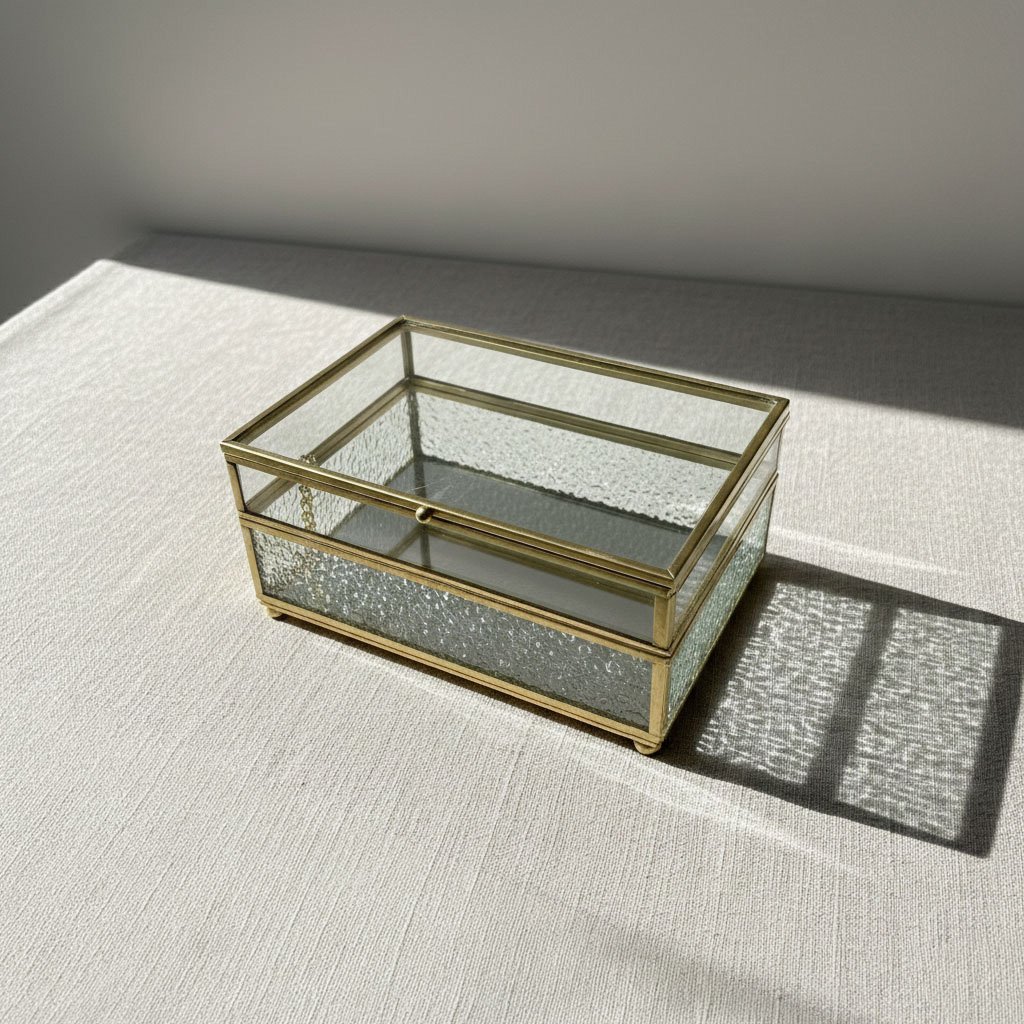 Modern Rectangular Glass Jewelry Box - Clear Keepsake Case with Gold Metal Frame - Image 6