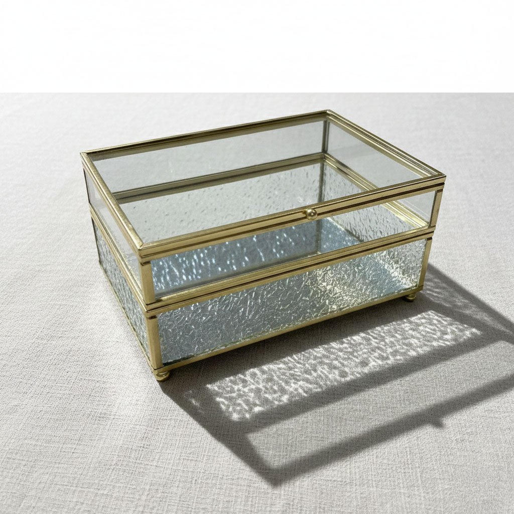 Modern Rectangular Glass Jewelry Box - Clear Keepsake Case with Gold Metal Frame - Image 3
