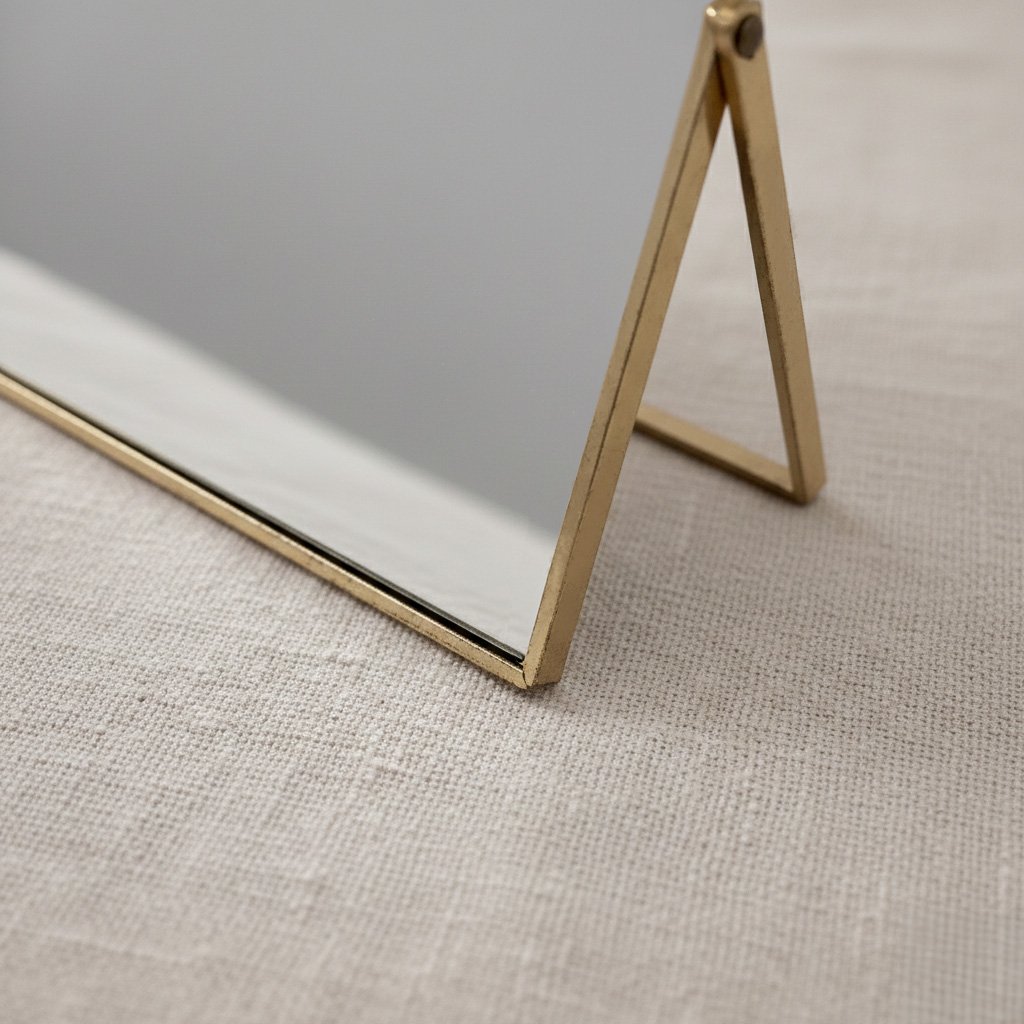 Modern Minimalist Rectangular Table Mirror - Sleek Gold Metal Frame Vanity Mirror with Adjustable Stand - Image 2