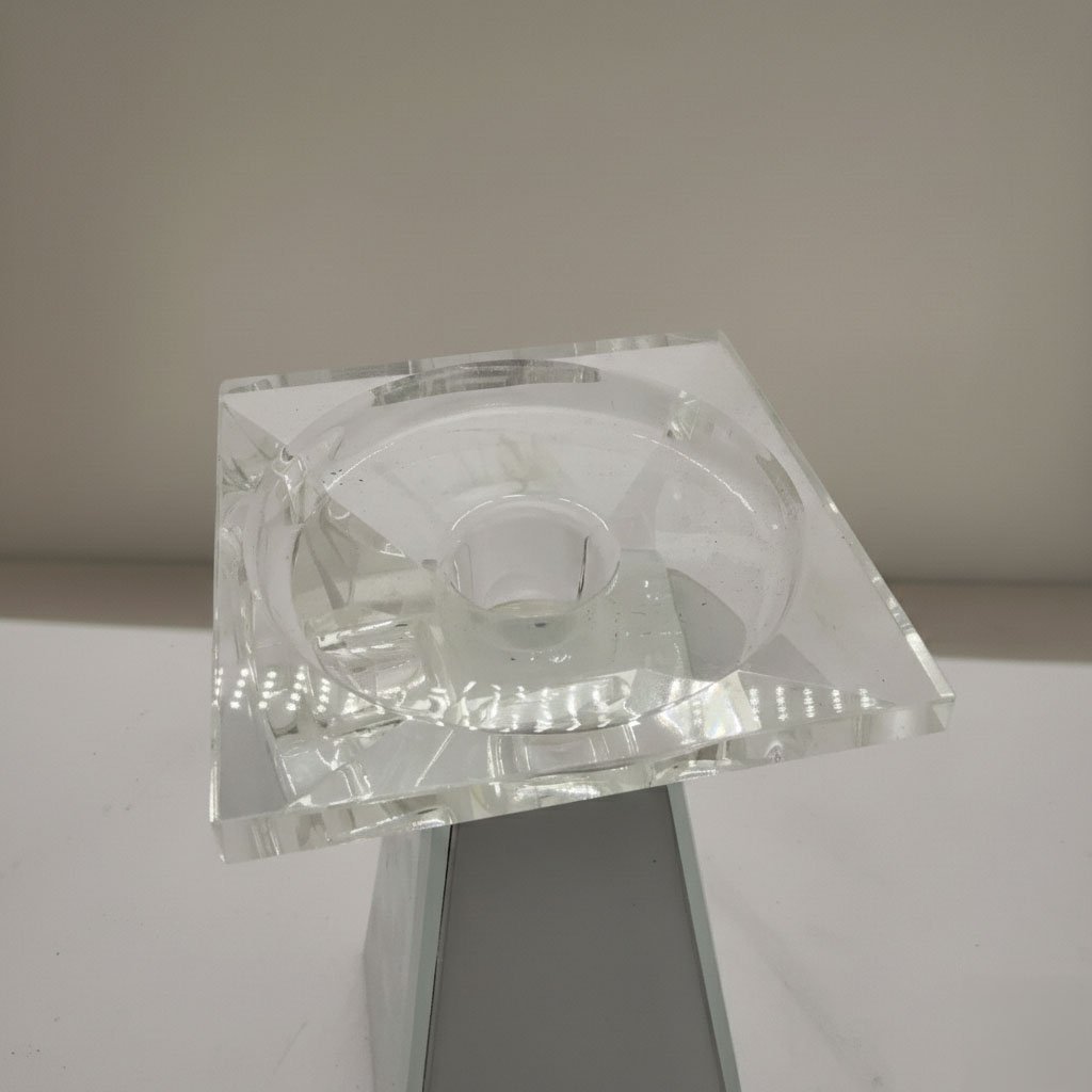 Contemporary Geometric Mirrored Glass Candle Holder Set - Luxury Pillar & Taper Stand - Image 9