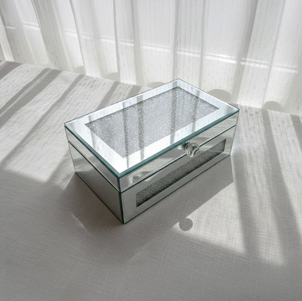 Luxury Crushed Diamond Mirrored Jewelry Box - Sparkle Keepsake Chest - Image 3