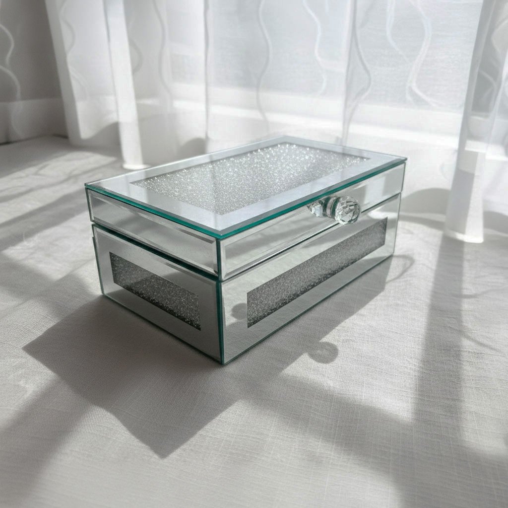 Luxury Crushed Diamond Mirrored Jewelry Box - Sparkle Keepsake Chest