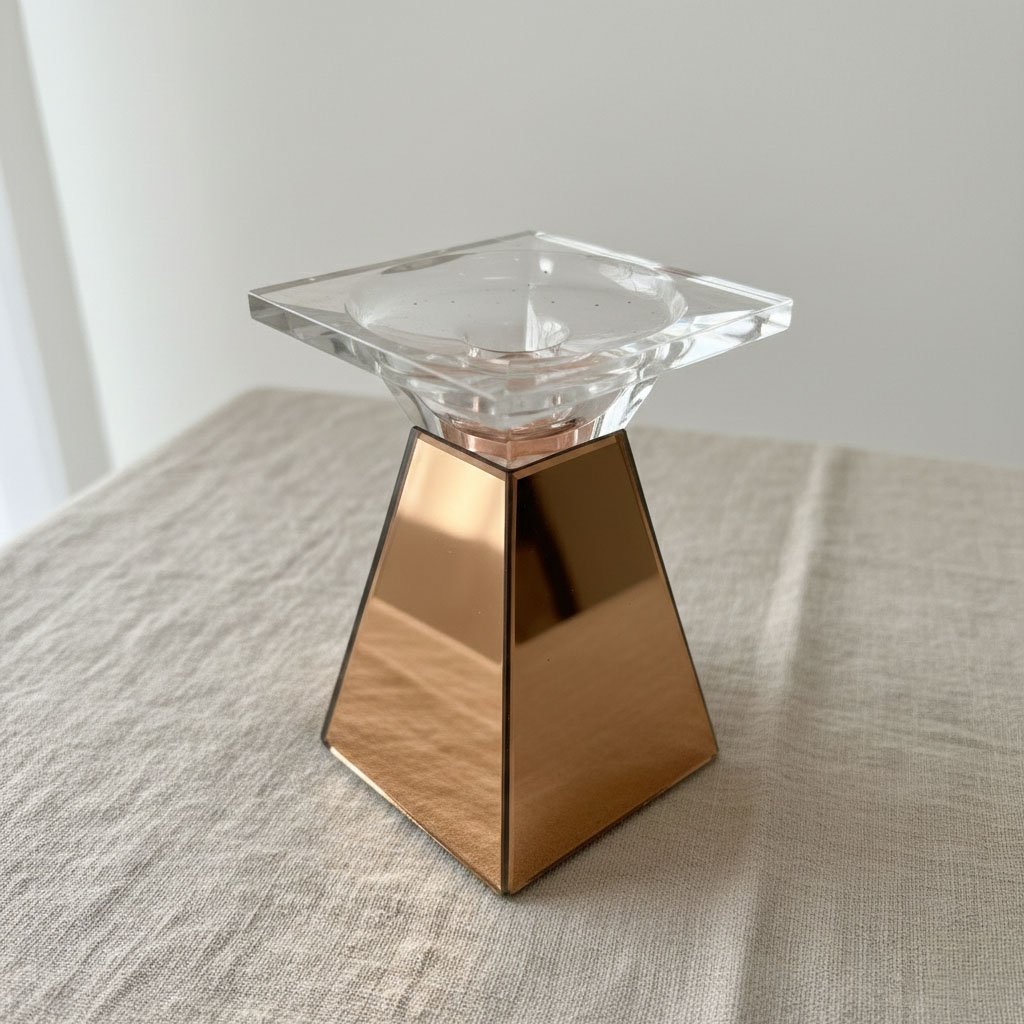 Contemporary Geometric Mirrored Glass Candle Holder Set - Luxury Pillar & Taper Stand - Image 4