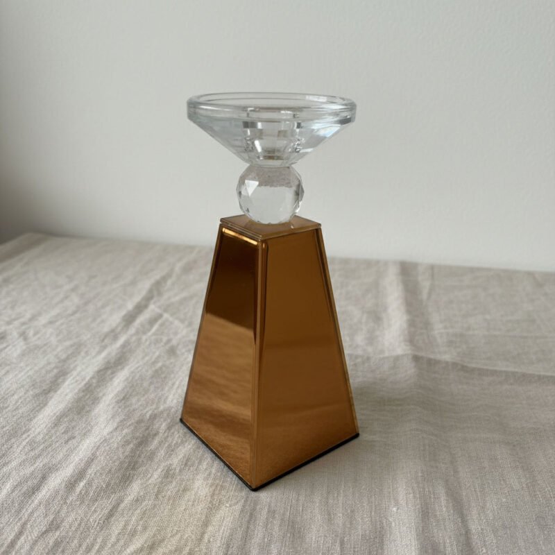 Contemporary Geometric Mirrored Glass Candle Holder Set - Luxury Pillar & Taper Stand