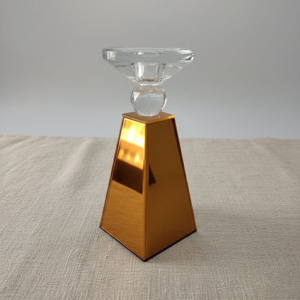 Contemporary Geometric Mirrored Glass Candle Holder Set - Luxury Pillar & Taper Stand - Image 6