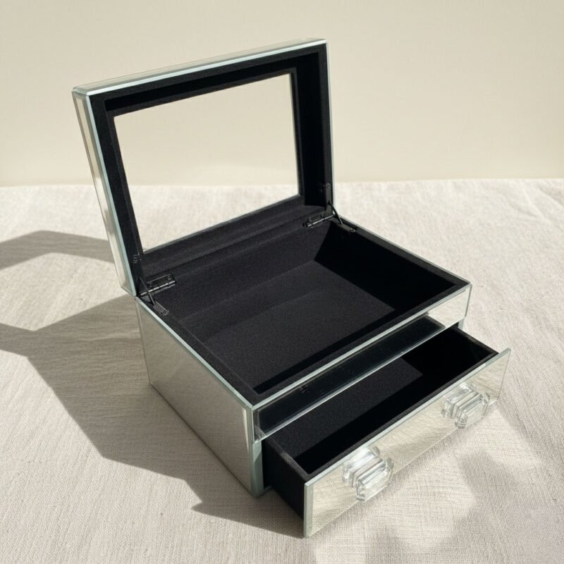 Contemporary Mirrored Glass Jewelry Chest - Two-Tier Organizer