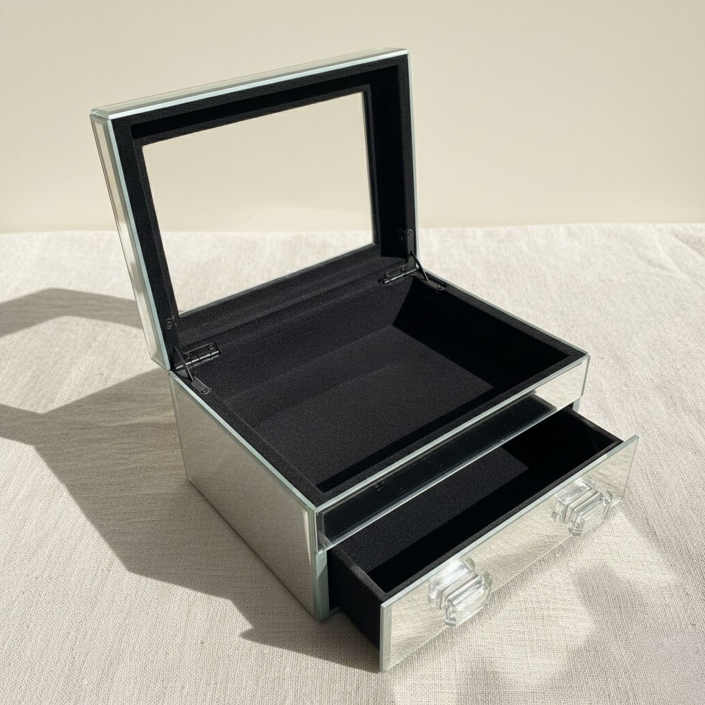 Contemporary Mirrored Glass Jewelry Chest - Two-Tier Organizer