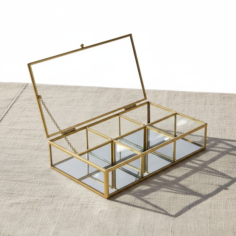 6-Grid Geometric Glass Jewelry Organizer with Mirrored Base