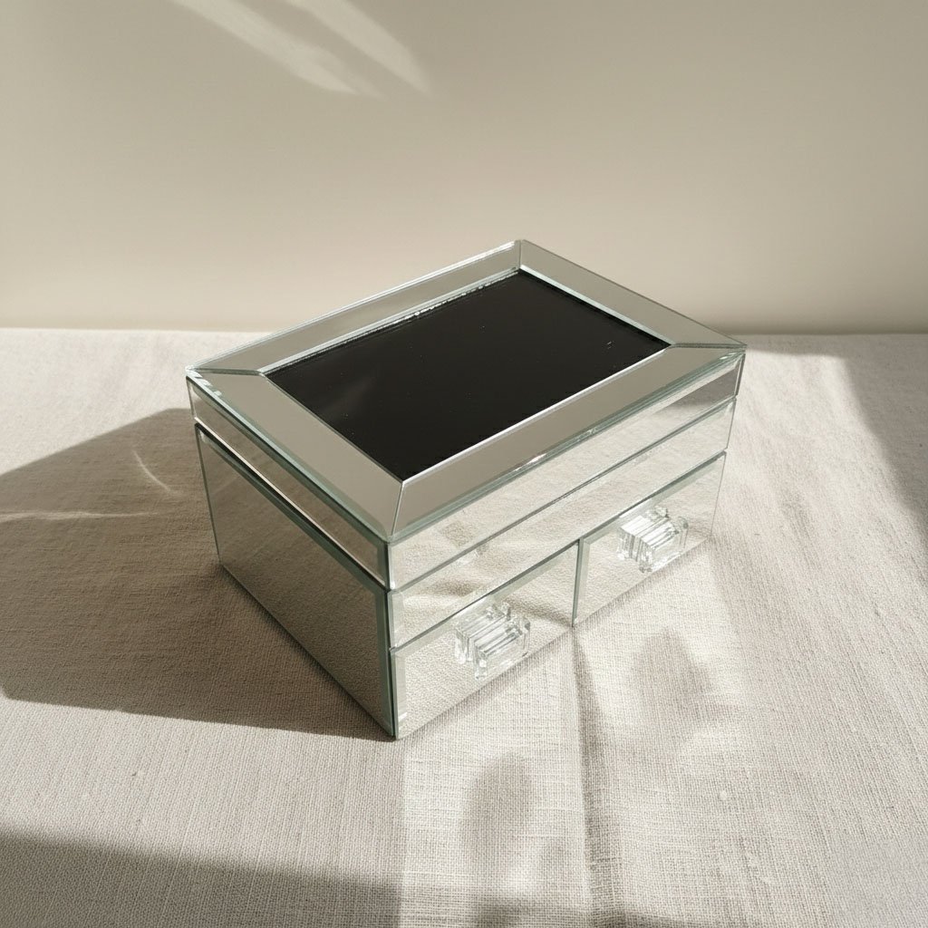 Contemporary Mirrored Glass Jewelry Chest - Two-Tier Organizer - Image 2