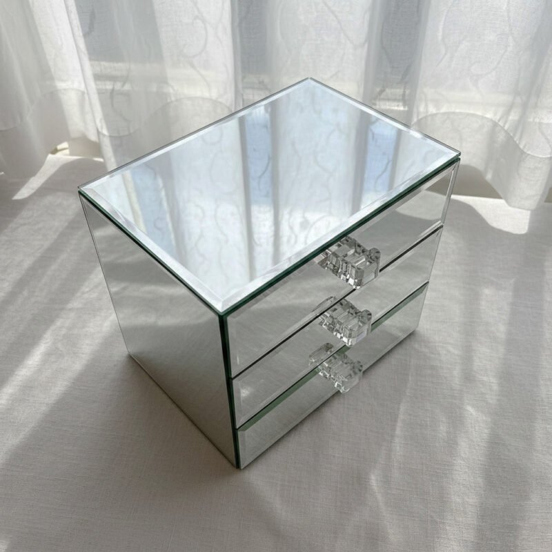 Elegant Glass Mirror Storage Organizer - 3 Drawer Jewelry Chest for Rings & Earrings