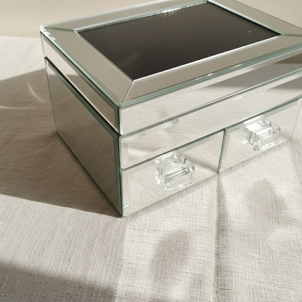 Contemporary Mirrored Glass Jewelry Chest - Two-Tier Organizer - Image 4