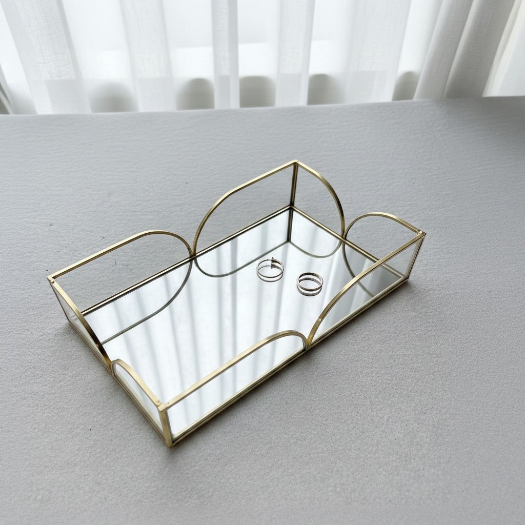 Arched Glass Mirror Tray - Rectangular Decorative Organizer for Jewelry & Perfume - Image 2