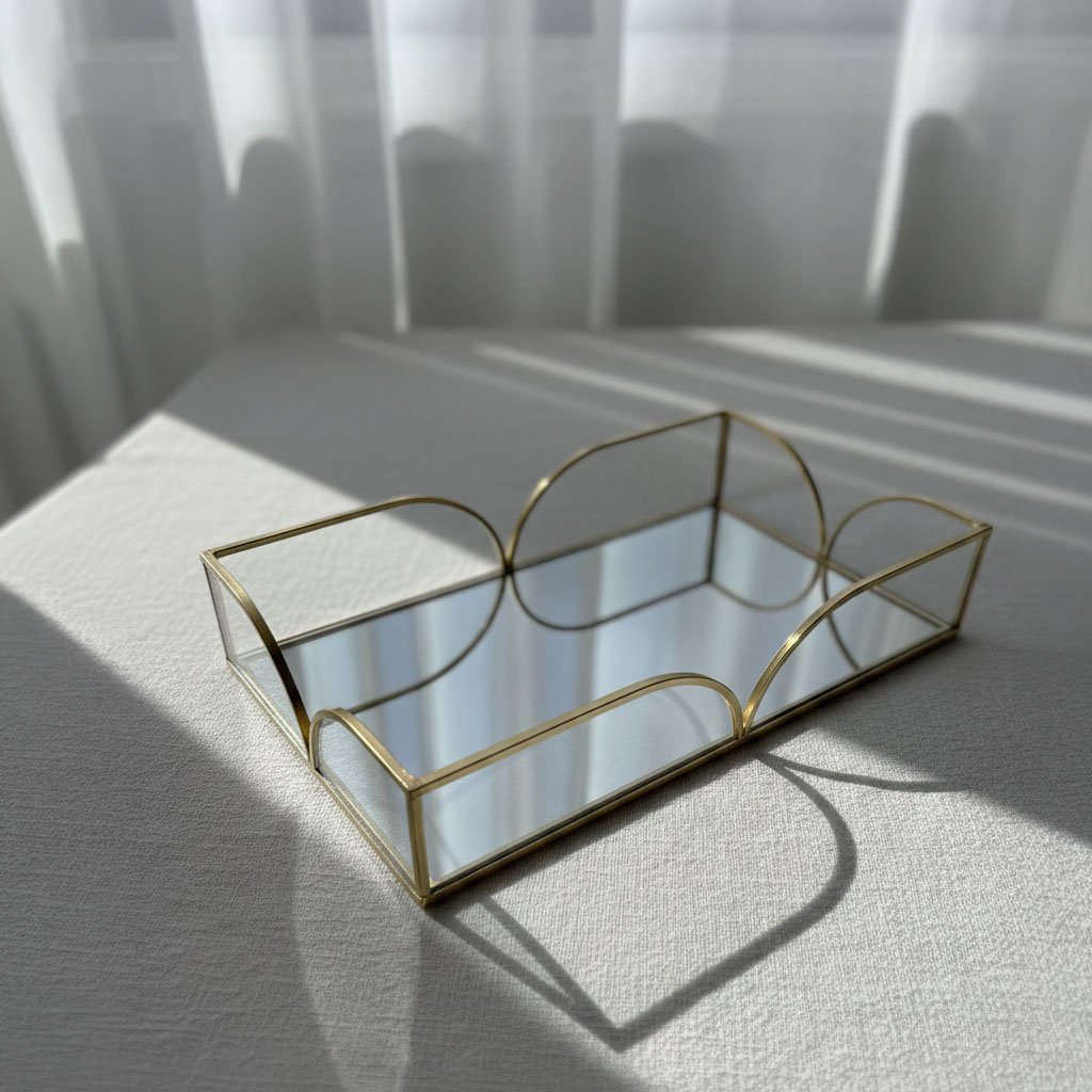 Arched Glass Mirror Tray - Rectangular Decorative Organizer for Jewelry & Perfume - Image 3